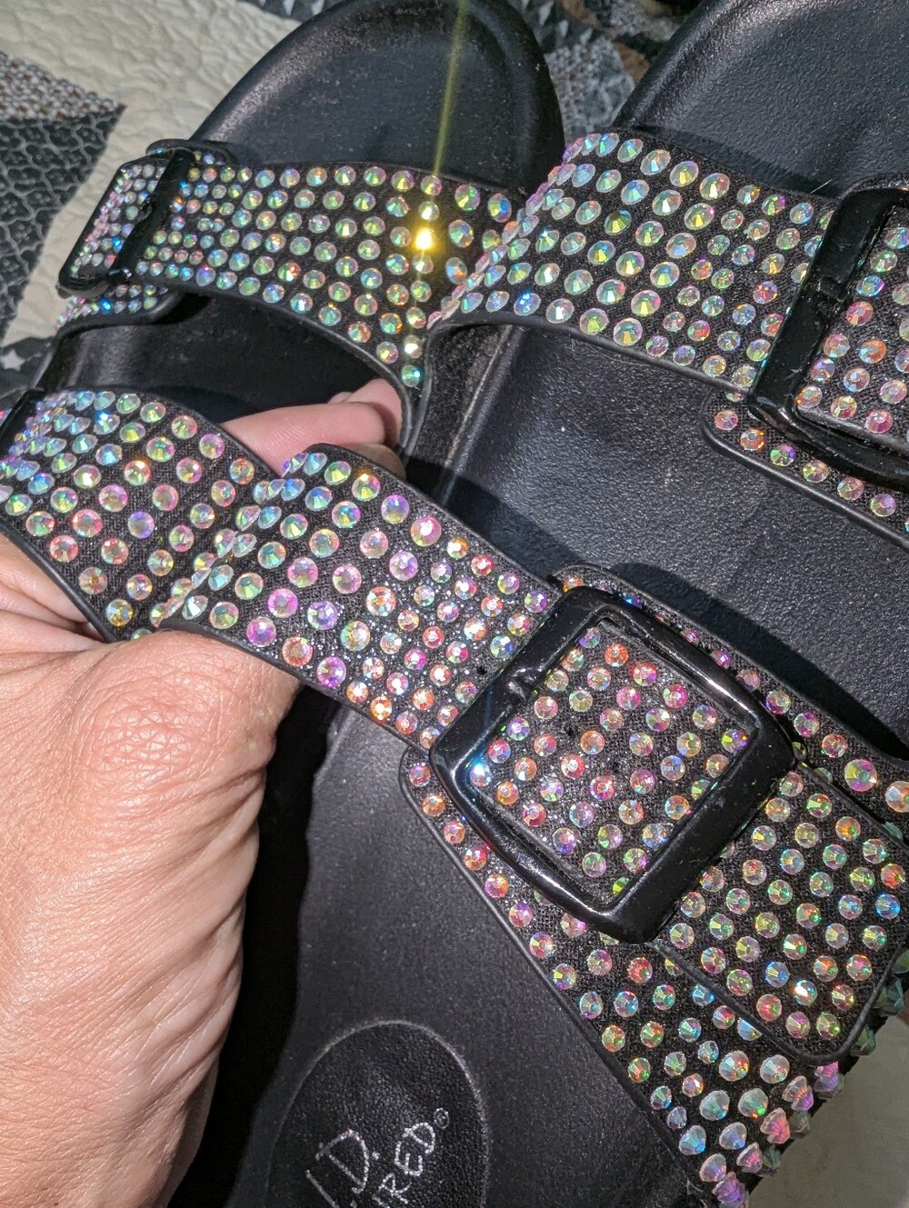 Worn 1x IRIDESCENT RHINESTONE SANDALS